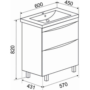Тумба с раковиной Emmy Дакота 60х45 рустик соломенный (dak60-2com, S-UM-COM60/1-w)