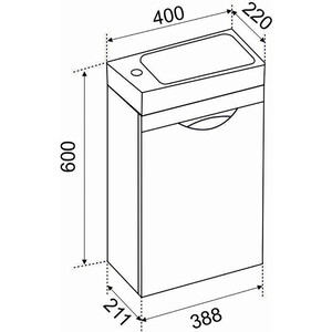 Тумба с раковиной Emmy Милли 40х22 левая, белый (mon40kmbel60-l, S-UM-COM40/1-w)