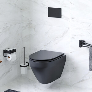 Унитаз подвесной безободковый Am.Pm Spirit V2.0 с сиденьем микролифт, черный матовый (C701700MBSC)