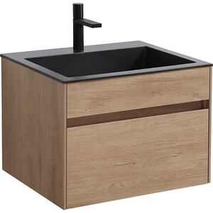 Тумба с раковиной Vincea Chiara 60х48 N.Oak, черная раковина (VMC-2C600NO, VCB-13600B)