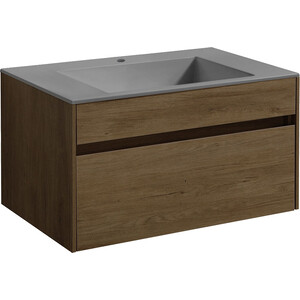 Тумба с раковиной Vincea Chiara 80х48 T.Oak, серая раковина (VMC-2C800TO, VCB-13800G)