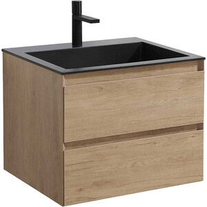 Тумба с раковиной Vincea Luka 60х48 N.Oak, черная раковина (VMC-2L600NO, VCB-13600B)