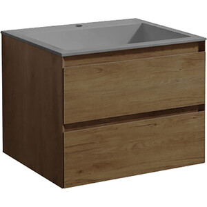 Тумба с раковиной Vincea Luka 60х48 T.Oak, серая раковина (VMC-2L600TO, VCB-13600G)