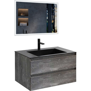 Мебель для ванной Vincea Luka 80х48 G.Stone, черная раковина