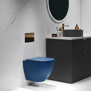 Унитаз подвесной безободковый Grossman с тонким сиденьем-микролифт, синий матовый (GR-4455BLMS)