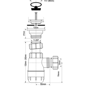 Сифон для раковины McAlpine с нержавеющей решеткой D60 (MRW2L)