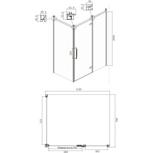 Душевой уголок Ambassador Royal 120х80 левый, прозрачный с рисунком, золото (18015310-L)