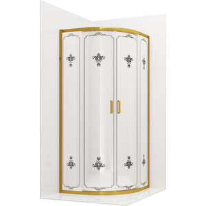 Душевой уголок Ambassador Royal 100х100 белый крашенный с рисунком, золото (18015305)