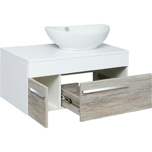Тумба под раковину Runo Вудлайн 100х45 белый/дуб скандинавский (00-00001011)