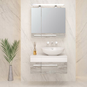 Тумба под раковину Runo Вудлайн 85х45 белый/дуб скандинавский (00-00001010)