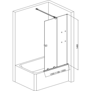 Шторка для ванны AQUAme 120х140 прозрачная, матовая черная (AQM6601-2)