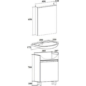 Мебель для ванной Runo Лада 40 напольная, дуб серый/графит