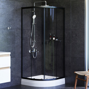 Душевой уголок Am.Pm X-Joy Twin Slide 80x80 с поддоном, прозрачный, матовый черный (W88E-205-080BT64)