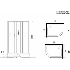 Душевая кабина Niagara NG-33974-14LBKG 90х70х200 левая