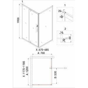Душевая дверь Niagara Nova 120х195 прозрачная, холодное золото (NG-43-12AG)