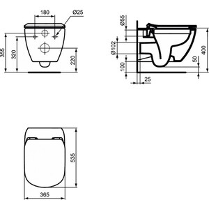 Унитаз подвесной безободковый Ideal Standard Tesi с сиденьем микролифт (T355101)