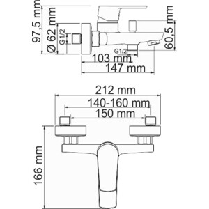 Смеситель для ванны Wasserkraft Dill хром (6101)