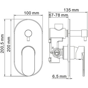 Смеситель для ванны Wasserkraft Elbe черный soft-touch / хром (7441)