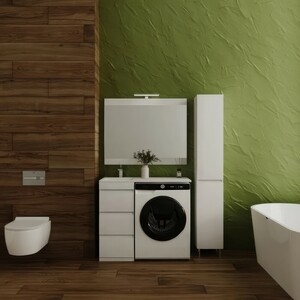 Тумба с раковиной Style line Даллас Люкс 38 (100L) три ящика, под стиральную машину, белая (АА00-000069 + 2000949237435)