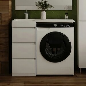 Тумба с раковиной Style line Даллас Люкс 38 (100L) три ящика, под стиральную машину, белая (АА00-000069 + 2000949237435)