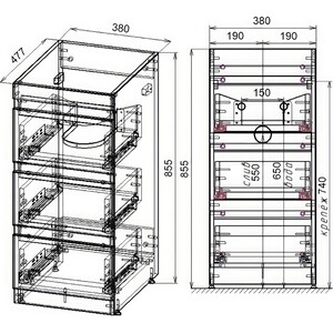Тумба с раковиной Style line Даллас Люкс 38 (100R) три ящика, под стиральную машину, белая (АА00-000069 + 2000949237459)