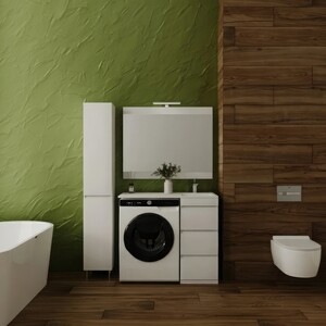 Тумба с раковиной Style line Даллас Люкс 38 (100R) три ящика, под стиральную машину, белая (АА00-000069 + 2000949237459)