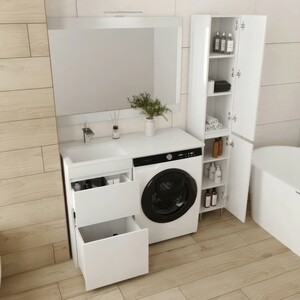 Тумба с раковиной Style line Даллас Люкс 48 (110L) напольная, под стиральную машину, белая (СС-00000438 + 2000949237404)