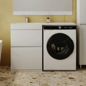 Тумба с раковиной Style line Даллас Люкс 58 (120L) напольная, под стиральную машину, белая (СС-00000388 + 2000949237411)
