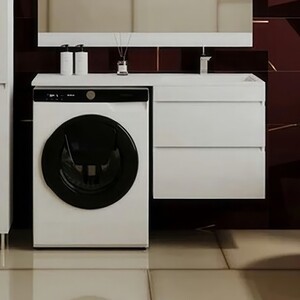 Тумба с раковиной Style line Даллас Люкс 58 (120R) подвесная, под стиральную машину, белая эмаль (СС-00002351 + 2000949237428)