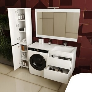 Тумба с раковиной Style line Даллас Люкс 58 (120R) подвесная, под стиральную машину, белая эмаль (СС-00002351 + 2000949237428)