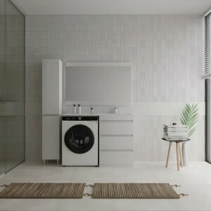 Тумба с раковиной Style line Даллас Люкс 58 (120R) три ящика, под стиральную машину, белая (СС-00002272 + 2000949237428)