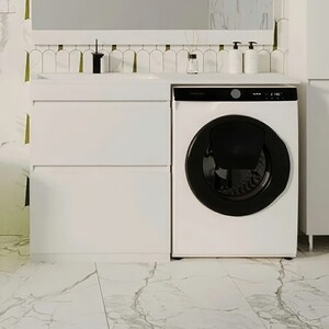 Тумба с раковиной Style line Даллас Люкс 68 (130L) напольная, под стиральную машину, белая эмаль (СС-00002348 + 2000949237442)