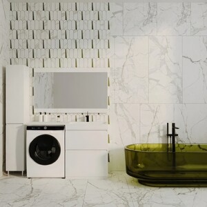 Тумба с раковиной Style line Даллас Люкс 68 (130R) напольная, под стиральную машину, белая (СС-00000557 + 2000949237473)