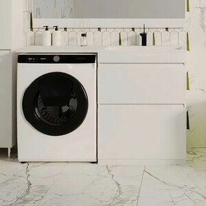Тумба с раковиной Style line Даллас Люкс 68 (130R) напольная, под стиральную машину, белая (СС-00000557 + 2000949237473)