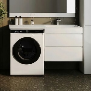 Тумба с раковиной Style line Даллас Люкс 68 (130R) подвесная, под стиральную машину, белая эмаль (СС-00002352 + 2000949237473)
