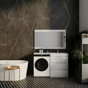 Тумба с раковиной Style line Даллас Люкс 68 (130R) три ящика, под стиральную машину, белая (СС-00000558 + 2000949237473)