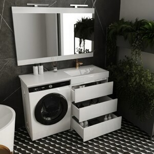 Тумба с раковиной Style line Даллас Люкс 68 (130R) три ящика, под стиральную машину, белая (СС-00000558 + 2000949237473)