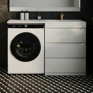 Тумба с раковиной Style line Даллас Люкс 68 (130R) три ящика, под стиральную машину, белая (СС-00000558 + 2000949237473)