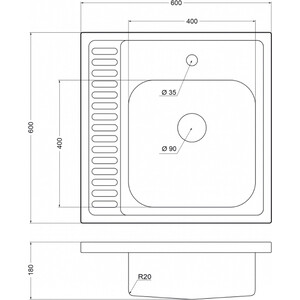 Кухонная мойка EMAR 6060R нержавеющая сталь