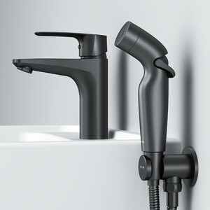 Смеситель для раковины Am.Pm Gem с гигиенической лейкой, черный (F90A03022)