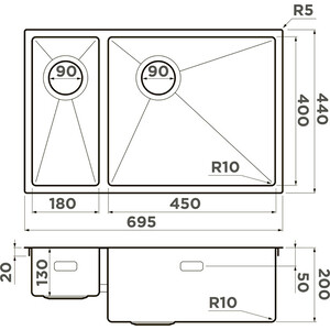 Кухонная мойка Omoikiri Taki 69-2-U/IF-IN-L Side нержавеющая сталь (4997049)