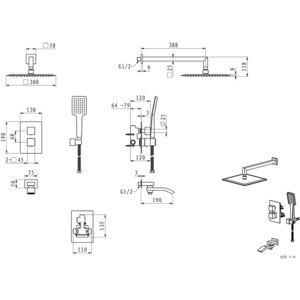 Душевая система Gappo G7107-40 с термостатом, встраиваемая, хром (6959477656798)