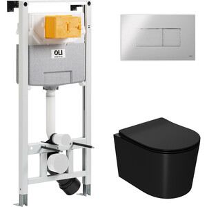Комплект унитаза Point Веста с инсталляцией OLI pneumatic, клавишей Karisma хром глянцевый, сиденье-микролифт, черный матовый (879235pKA00+PN41701BM)