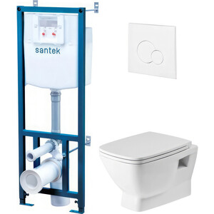 Комплект унитаза Santek Нео безободковый, с инсталляцией и белой клавишей, сиденьемикролифт (1WH501758)
