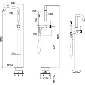 Смеситель для ванны Allen Brau Priority напольный, хром (5.31008-00)