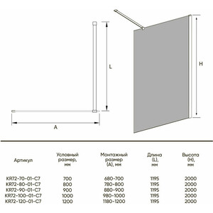 Душевая перегородка Veconi Korato KR-72 80х200 прозрачная, хром (KR72-80-01-C7)
