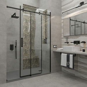 Душевая дверь Veconi Vianno VN-74B 140x195 прозрачная, черная (VN74B-140-01-C4)