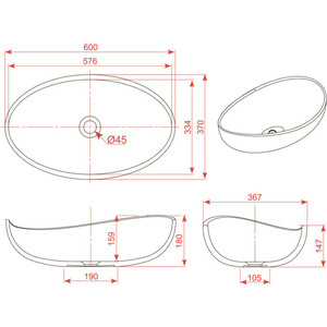 Раковина-чаша Montebianco Onda 60x37 белая матовая (11020)