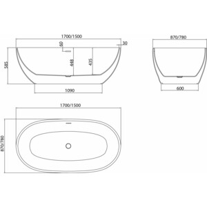 Акриловая ванна Grossman Classic 170х85 белая матовая (GR-2503M)