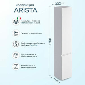 Пенал Sanstar Arista 35х200 белый (178.1-3.5.1.)